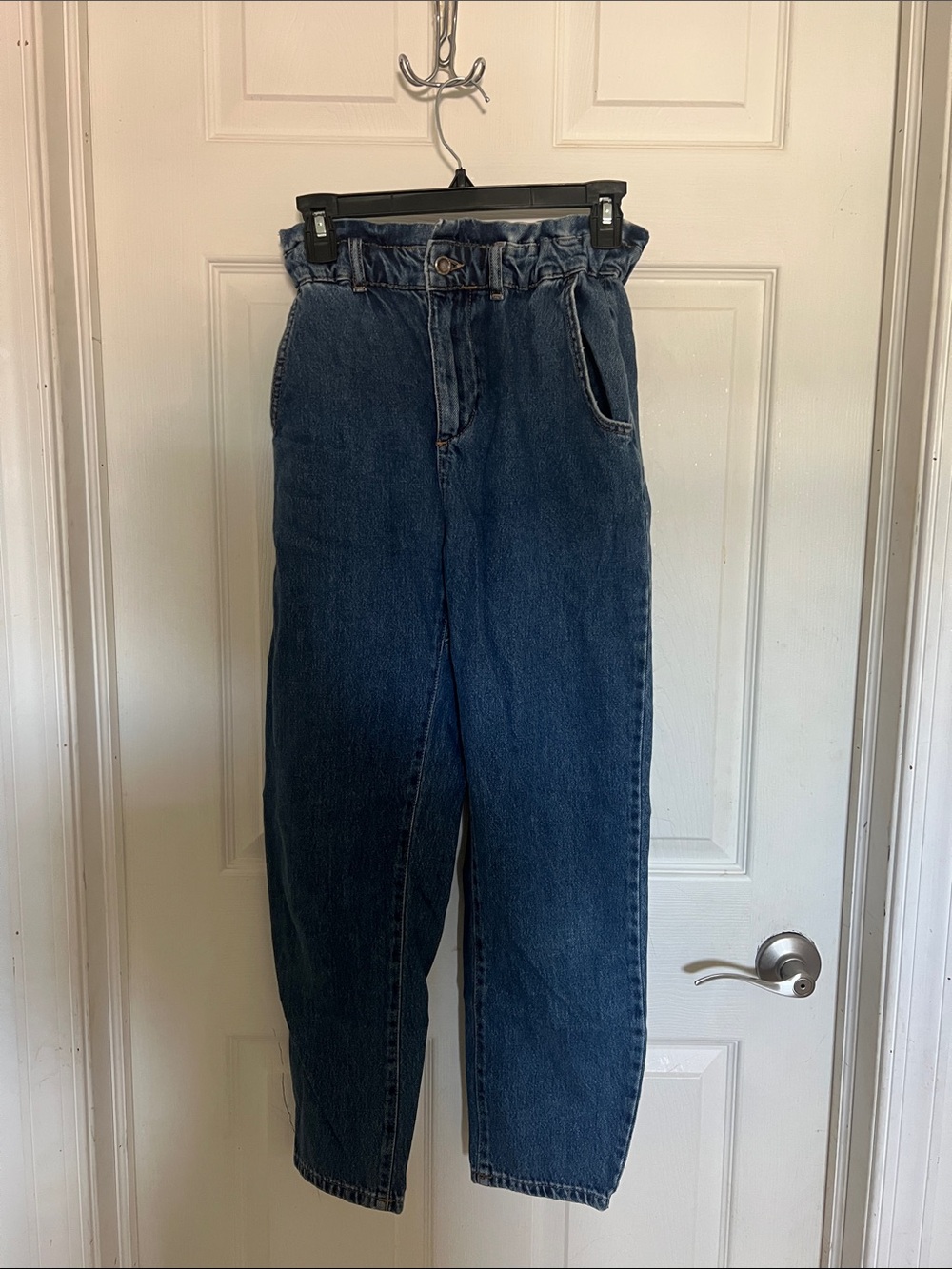 Zara Dark Blue Paperbag Waist Boyfriend Jeans